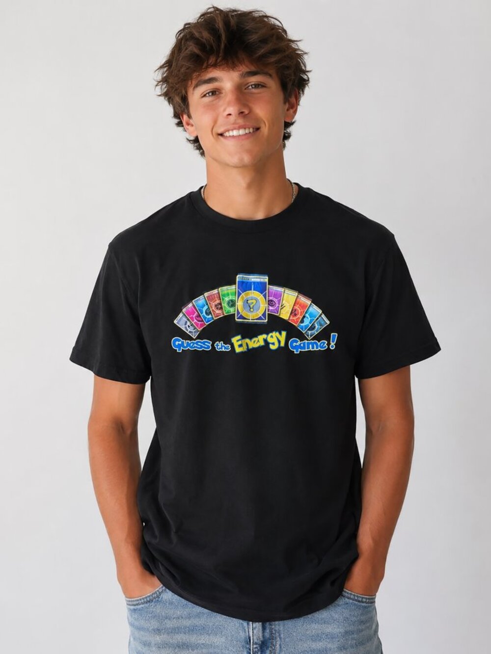 Pokemon Game Guess The Energy Graphic T- Shirt Size Medium Black